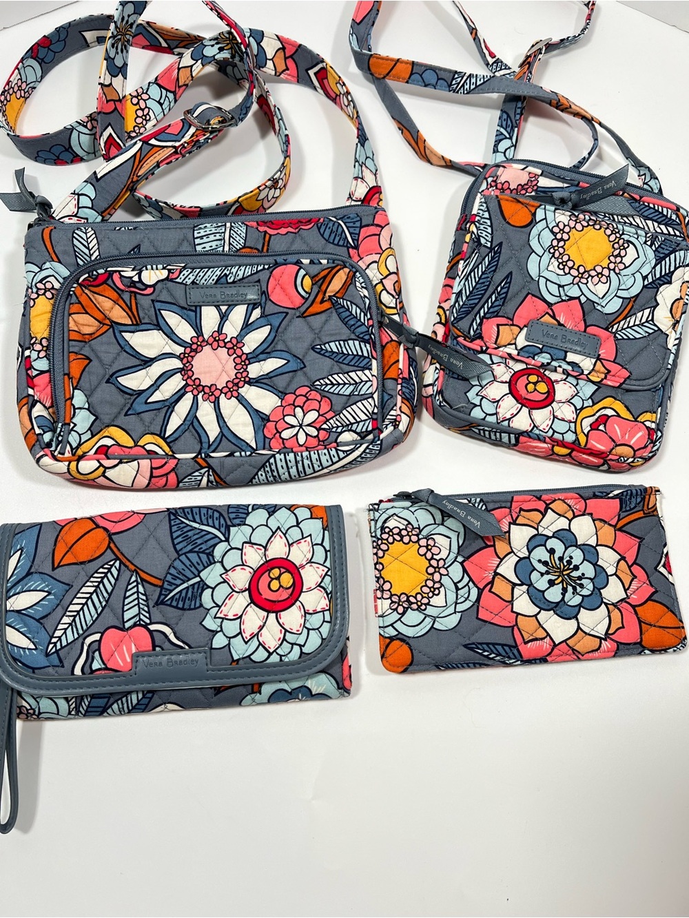 Vera Bradley Tropical Evening 4 Piece Set Crossbody Bag Purse Wallet Card Holder